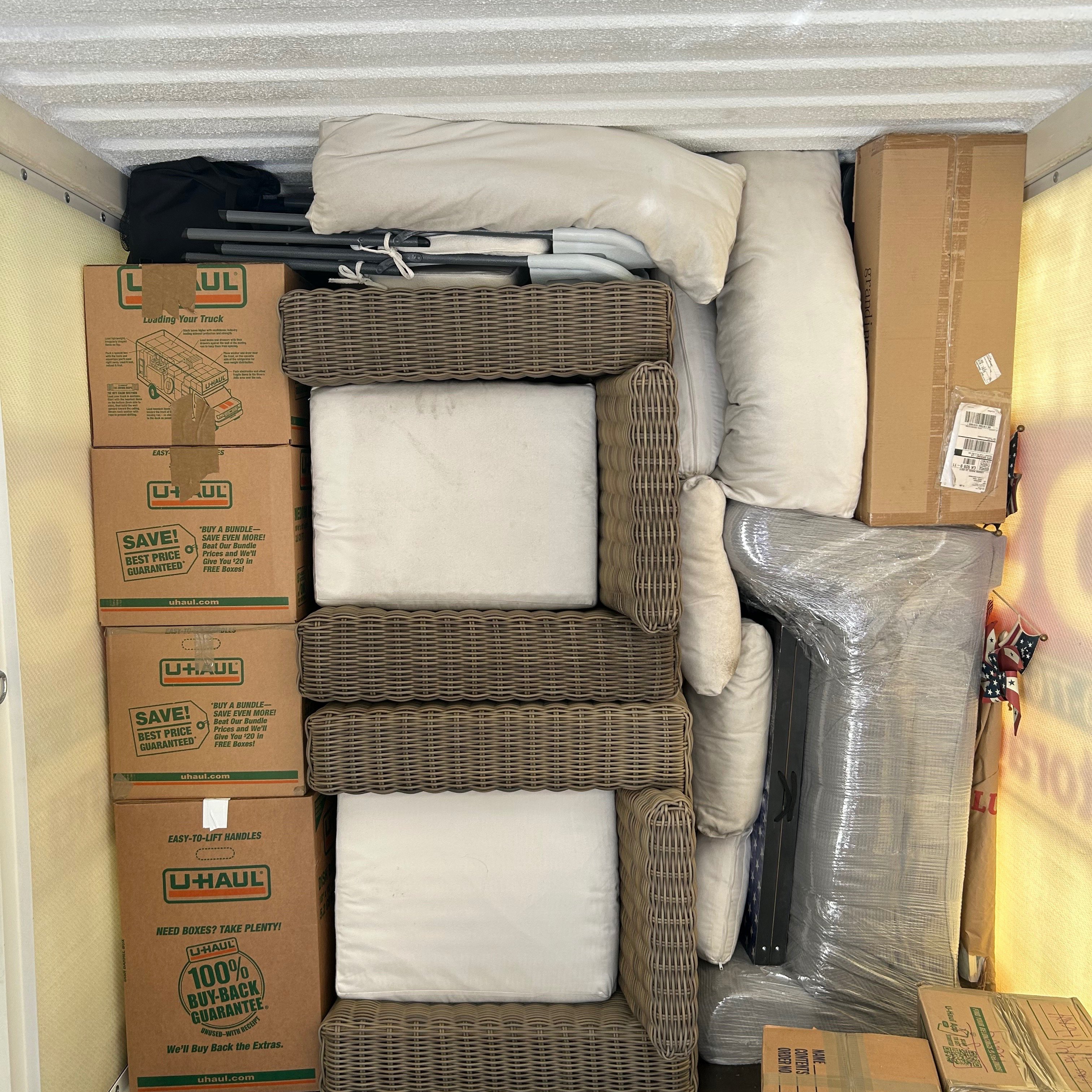 Boxes and furniture organized for a move