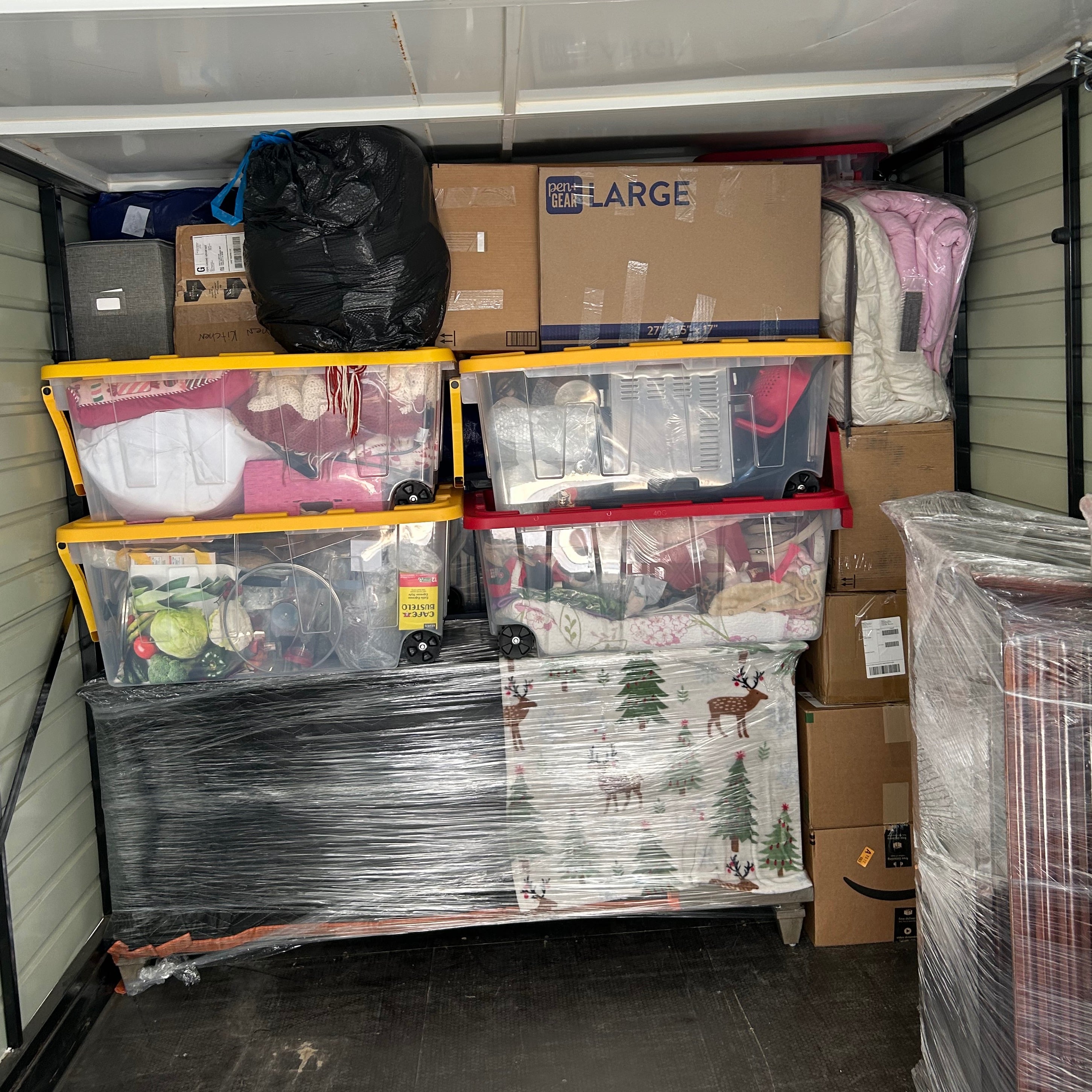 Wrapped furniture and boxes prepared for moving